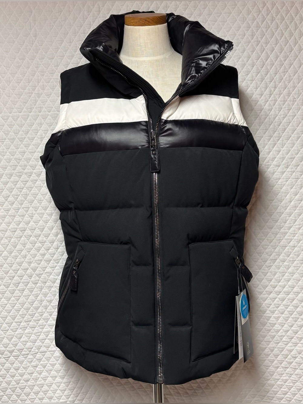 Spyder Black and White Puffer Vest with High Collar